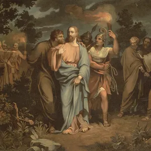 Scene from the biblical story, The Kiss of Judas