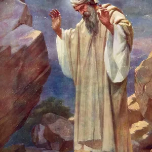 Scene from the biblical story, Law that God gave Moses on Mount Sinai