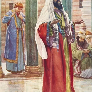 Scene from the biblical story, The Parable of the Pharisee and the Tax Collector