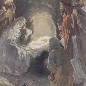 Scene from the biblical story, The story of the birth of Jesus and the shepherds