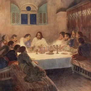 Scene from the biblical story, The Last Supper of Jesus with his disciples