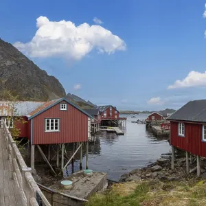 Scenic fishing village A in Lofoten Islands with authentic fishermen sheds and museum