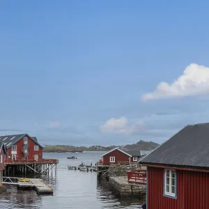 Scenic fishing village A in Lofoten Islands with authentic fishermen sheds and museum