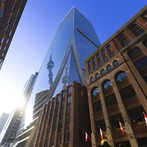 Scenic panorama of Toronto financial district skyline in the city downtown