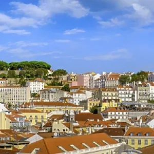 Scenic panoramic view of Lisbon historic Alfama district