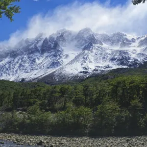 Scenic view of clouds passing over high mountains in Los Glaciares National Park