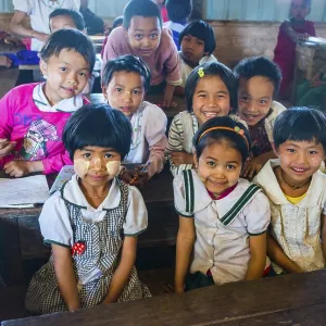 School children sitting at their desks