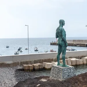Sculpture on the Praia do Cais in the village of Paul do Mar in eastern Madeira