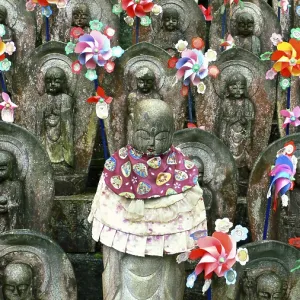 Sculptures of Jizo Bodhisattva during religious festival -matsuri in Japan