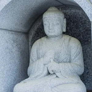 Seated Buddha in small alcove built inside concrete wall in Daejeon Seated Buddha in small alcove built inside concrete wall in Daejeon