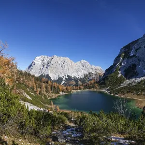 Seebensee with Zugspitze and Wetterstein Mountains in autumn Seebensee with Zugspitze and Wetterstein Mountains in autumn