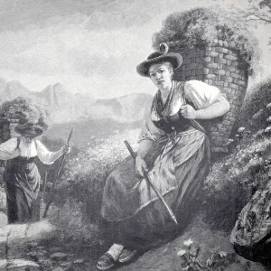 Sennerines Bringing Grass from the Alm, 1891 Print