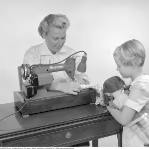 1950s Mother and Daughter at the Sewing Machine Print