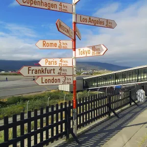 Signpost at the airport, Kangerlussuaq, Greenland