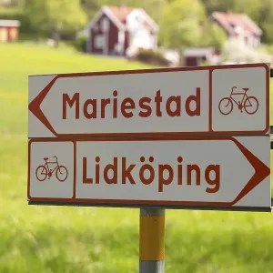 Signs, cycling path to Mariestad and Lidkoeping Signs, cycling path to Mariestad and Lidkoeping