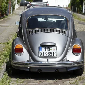 Silver VW Beetle Print: Rear View in Bremen, Germany Silver VW Beetle Print: Rear View in Bremen, Germany