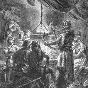 Singers of heroic songs at a meal