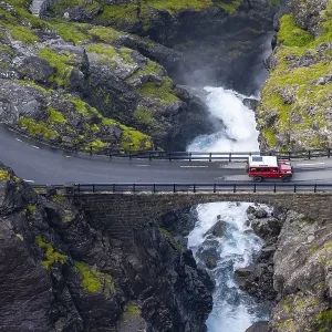 Single car on the mountain road Trollstigen