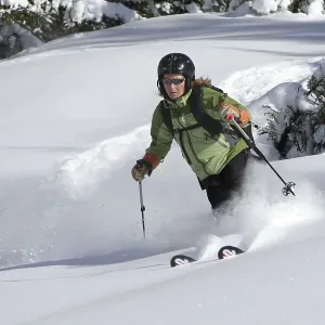 Skier in powder snow, Salzburg, Austria, Europe