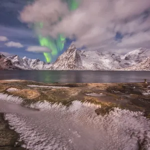 Small aurora with clouds, rocks and ice Small aurora with clouds, rocks and ice