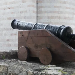Small cannon at the place of old Fort in Old city of Budva in Montenegro