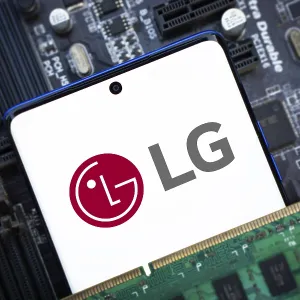 Smartphone with LG Electronics logo on the screen Smartphone with LG Electronics logo on the screen