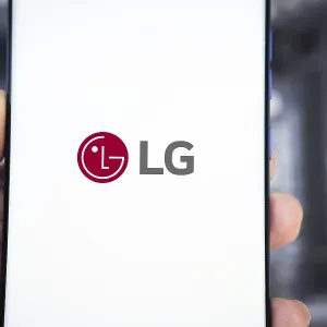 Smartphone with LG Electronics logo on the screen Smartphone with LG Electronics logo on the screen