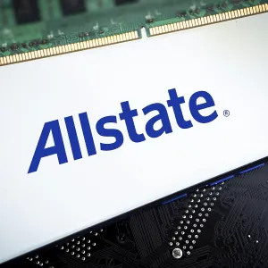 Smartphone with logo allstate insurance company on paper policy and money currency Smartphone with logo allstate insurance company on paper policy and money currency