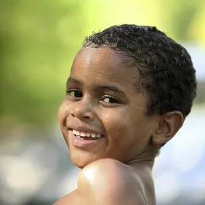 Smiling boy with wet hair, Riezlern Smiling boy with wet hair, Riezlern
