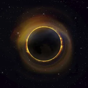 Solar eclipse with colorful halo on a starry sky background Solar eclipse with colorful halo on a starry sky background