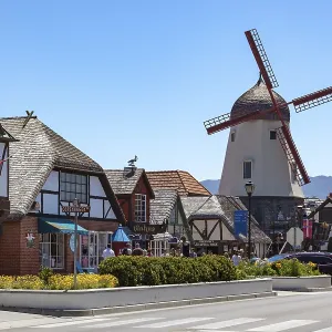 SOLVANG, CALIFORNIA, USA - AUGUST 9 : Main street in Solvang SOLVANG, CALIFORNIA, USA - AUGUST 9 : Main street in Solvang