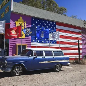 Souvenir shop and vintage car on the historic Route 66 Souvenir shop and vintage car on the historic Route 66