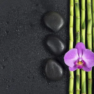 Spa concept with black basalt massage stones Spa concept with black basalt massage stones