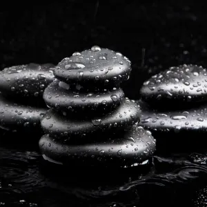 Spa Stones. black shiny zen stones with water drops over black background Spa Stones. black shiny zen stones with water drops over black background