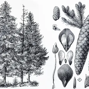 Spruce (Picea vulgaris), tree and cones