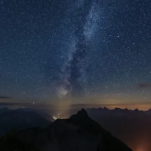 Starry sky with Milky Way and Lechtal Alps in the background, Elmen, Lechtal Alps, Ausserfern, Tyrol, Austria, Europe Starry sky with Milky Way and Lechtal Alps in the background, Elmen, Lechtal Alps, Ausserfern, Tyrol, Austria, Europe