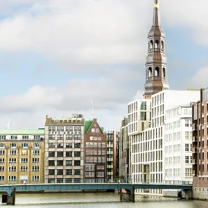 Stately St. Catherine's church towering over modern city offices<br> Stately St Stately St. Catherine's church towering over modern city offices<br> Stately St