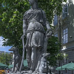 Statue of Diana with two dogs, Lviv, Ukraine