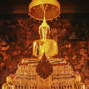 Statue of a golden Buddha inside a temple in Bangkok Statue of a golden Buddha inside a temple in Bangkok