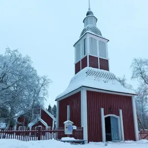 Steeple, Jukkasjaervi Church in the snow