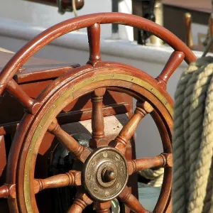 Steering wheel on a traditional sailing ship