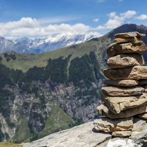 Stone cairn in Himalayas. Near Manali