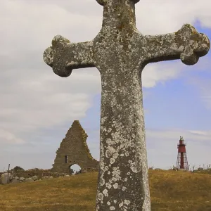 Stone cross in front of ruins of the chapel of saint Britta Bridgit Stone cross in front of ruins of the chapel of saint Britta Bridgit