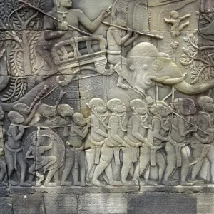 Stone relief of a historic temple in Angkor Stone relief of a historic temple in Angkor