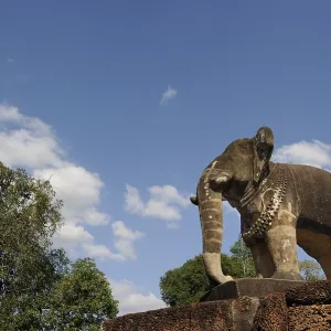 Stone sculpture of an elephant at the temple complex of Pre Rub at Angkor Wat