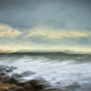 Stormy Baltic coast with boulder