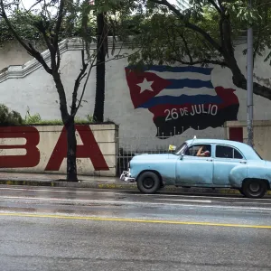 Street scene on rainy day in Havana, Cuba