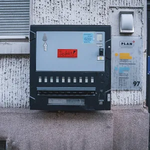 Street Vending Machine Print with Red Defect Sticker
