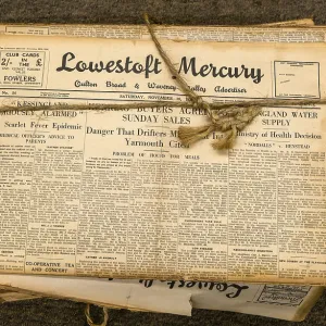 String tied bundle of 1930s copies Lowestoft Mercury local newspaper String tied bundle of 1930s copies Lowestoft Mercury local newspaper
