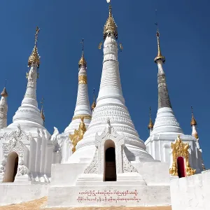 Stupas of Inn-Dein, Inle Lake, Myanmar, Asia